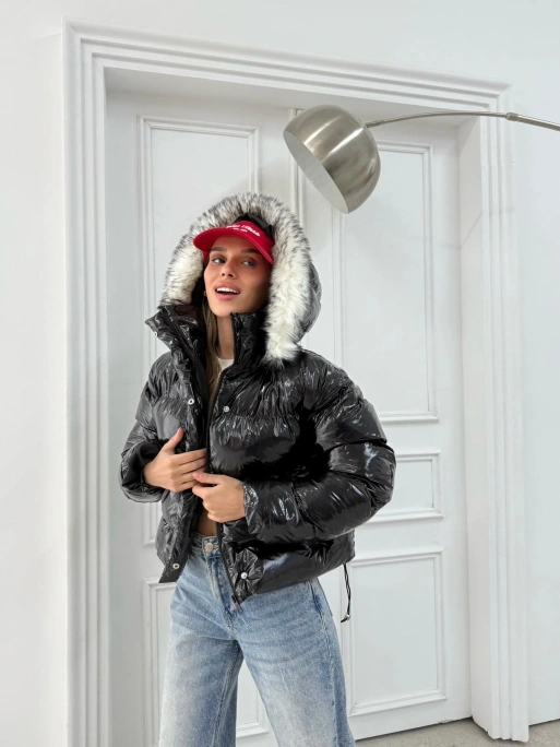 KAPÜŞON KÜRK DETAY RUGAN ŞİŞME MONT SİYAH