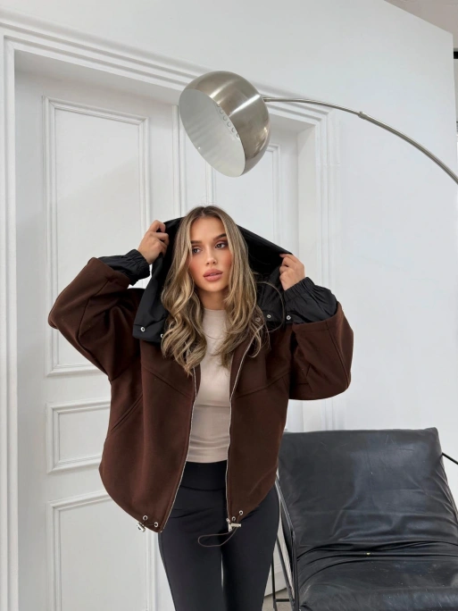 KAPÜŞONLU İÇ ASTARLI KAŞE MONT KAHVE