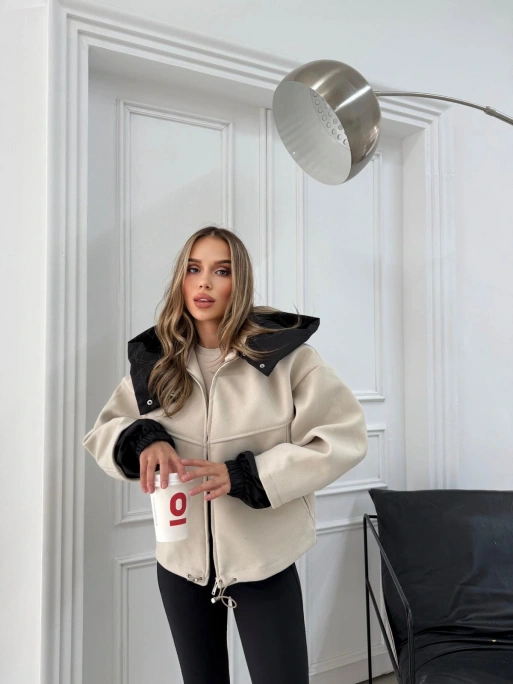 KAPÜŞONLU İÇ ASTARLI KAŞE MONT KREM