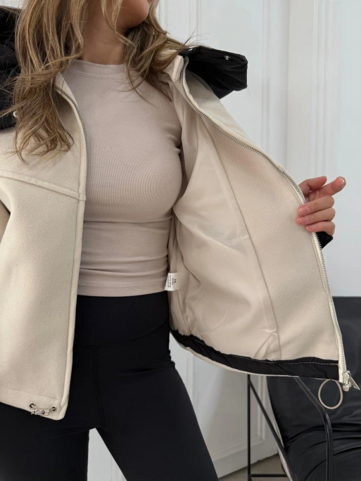 KAPÜŞONLU İÇ ASTARLI KAŞE MONT KREM