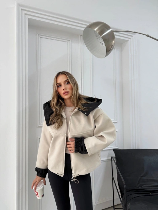 KAPÜŞONLU İÇ ASTARLI KAŞE MONT KREM