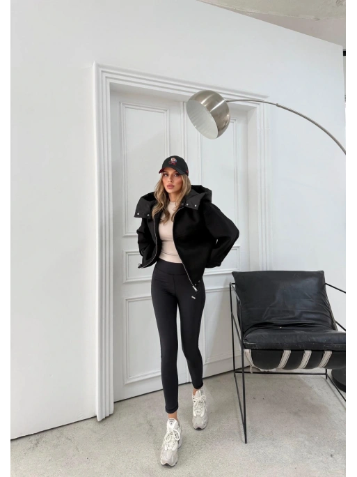 KAPÜŞONLU İÇ ASTARLI KAŞE MONT SİYAH