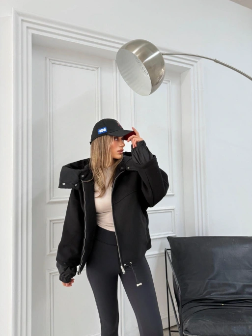 KAPÜŞONLU İÇ ASTARLI KAŞE MONT SİYAH