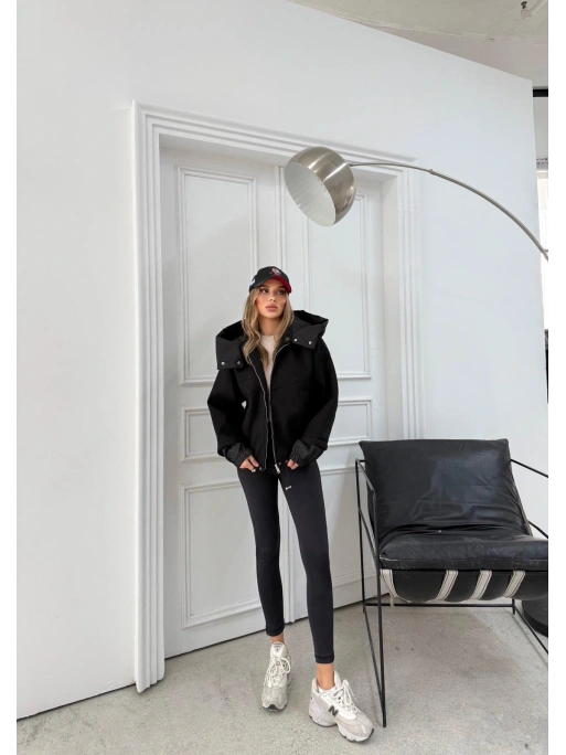 KAPÜŞONLU İÇ ASTARLI KAŞE MONT SİYAH