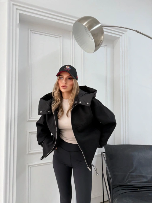 KAPÜŞONLU İÇ ASTARLI KAŞE MONT SİYAH