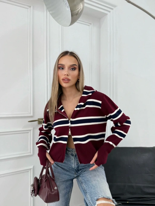 KAPÜŞONLU PARMAK GEÇME DETAY ÇİFT FERMUAR TRİKO KAZAK BORDO