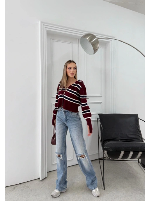 KAPÜŞONLU PARMAK GEÇME DETAY ÇİFT FERMUAR TRİKO KAZAK BORDO