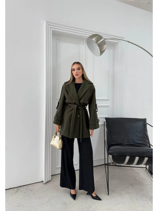 KAŞE BEL VE KOL KUŞAKLI İÇ ASTARLI DÜĞME DETAY TRENÇ HAKİ 2026