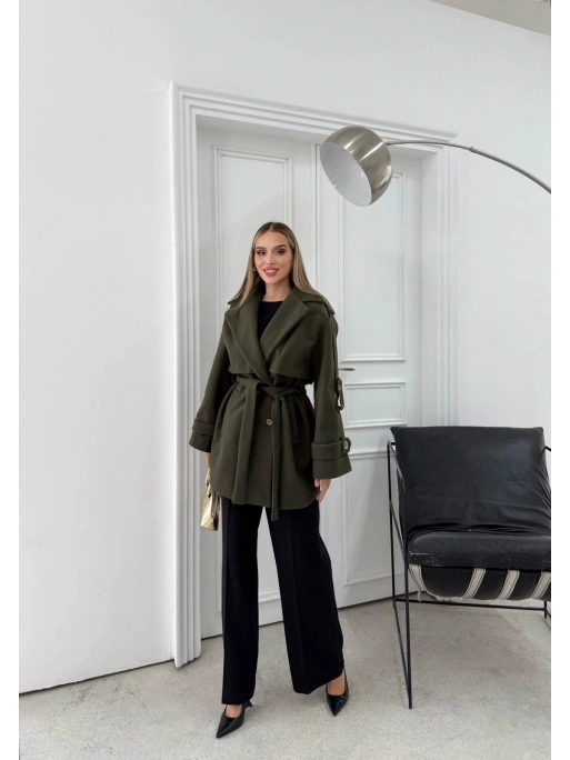 KAŞE BEL VE KOL KUŞAKLI İÇ ASTARLI DÜĞME DETAY TRENÇ HAKİ 2026