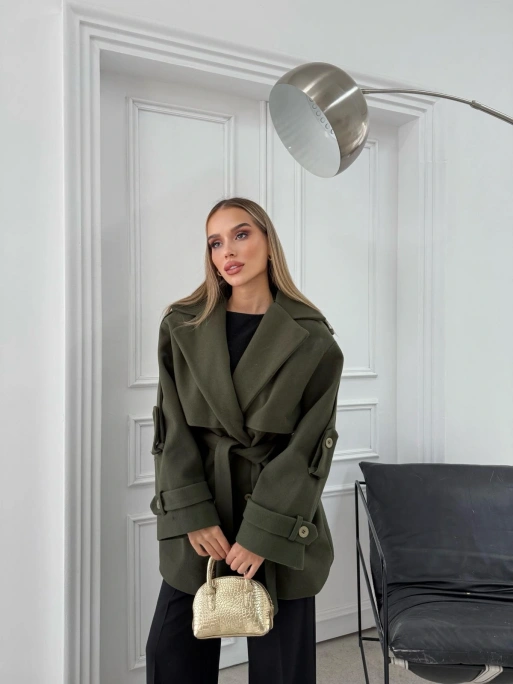 KAŞE BEL VE KOL KUŞAKLI İÇ ASTARLI DÜĞME DETAY TRENÇ HAKİ 2026