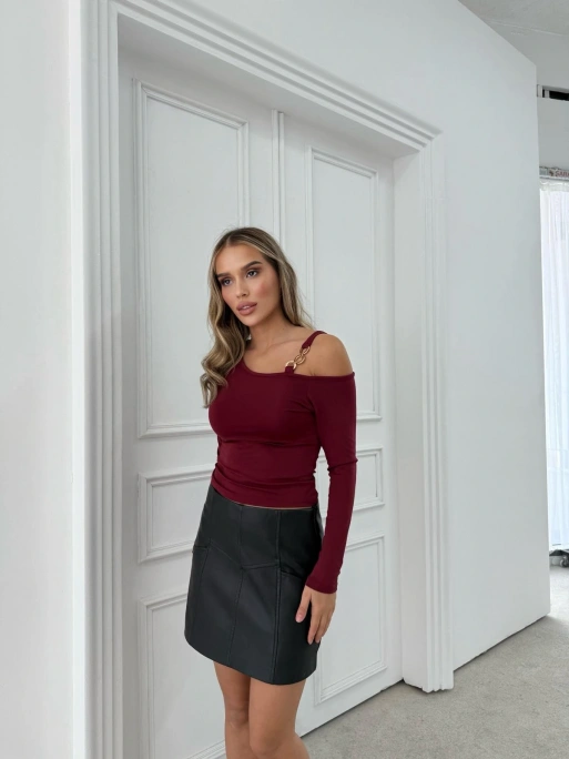 KAYIK YAKA AKSESUAR DETAY BLUZ BORDO