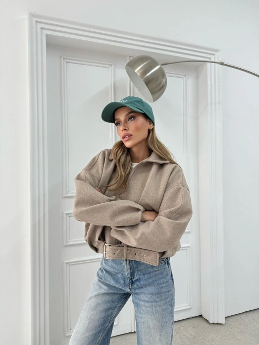 KEMER DETAY YAKALI İÇ ASTARLI KAŞE KABAN BEJ 2076