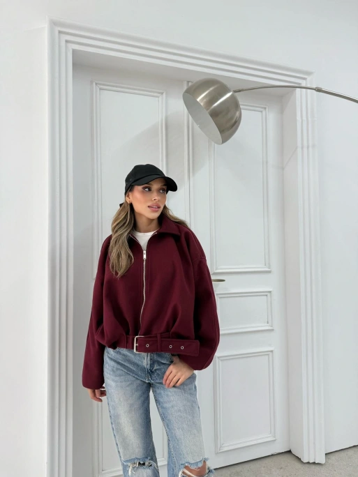 KEMER DETAY YAKALI İÇ ASTARLI KAŞE KABAN BORDO 2076