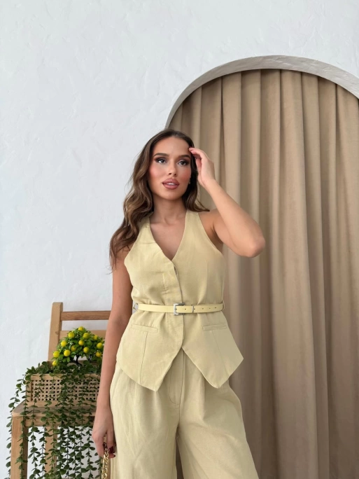 KEMER DETAY YELEK VE PANTOLONLU KETEN TAKIM İKİLİ TAKIM SARI