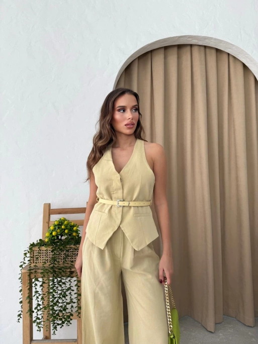KEMER DETAY YELEK VE PANTOLONLU KETEN TAKIM İKİLİ TAKIM SARI