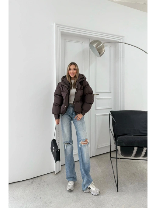 KOL ÇIRTLI KAPİŞONLU ŞİŞME MONT KAHVE