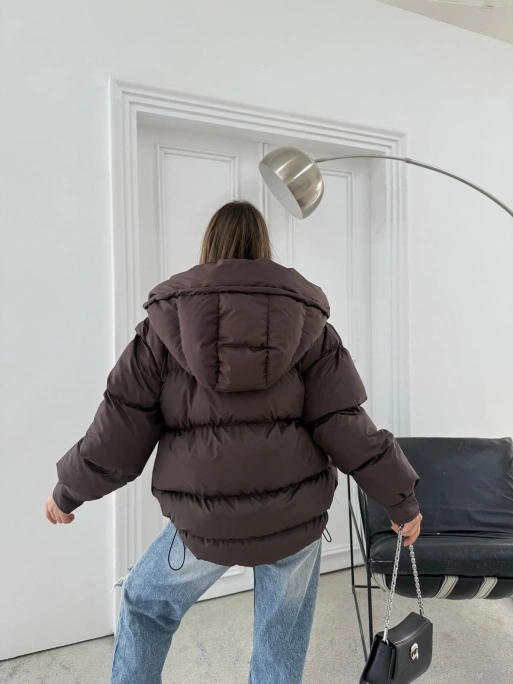 KOL ÇIRTLI KAPİŞONLU ŞİŞME MONT KAHVE