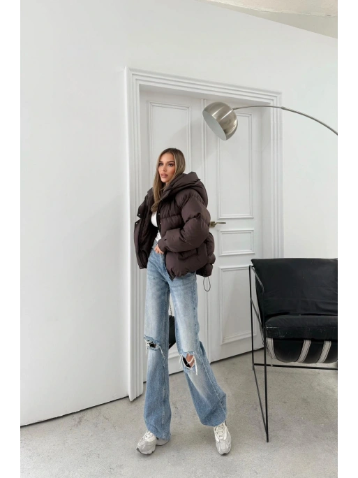 KOL ÇIRTLI KAPİŞONLU ŞİŞME MONT KAHVE