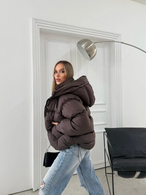 KOL ÇIRTLI KAPİŞONLU ŞİŞME MONT KAHVE