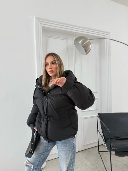 KOL ÇIRTLI KAPİŞONLU ŞİŞME MONT SİYAH