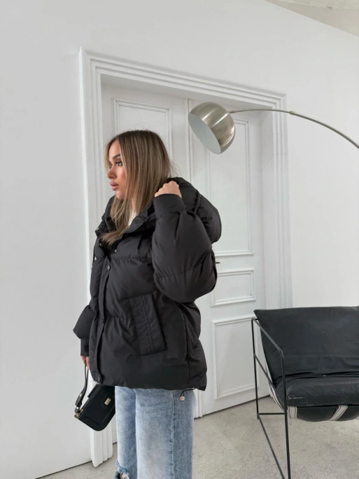 KOL ÇIRTLI KAPİŞONLU ŞİŞME MONT SİYAH