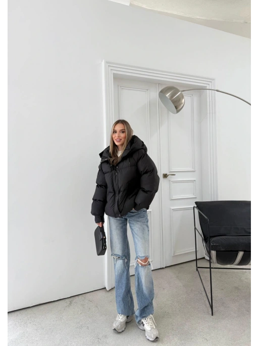 KOL ÇIRTLI KAPİŞONLU ŞİŞME MONT SİYAH