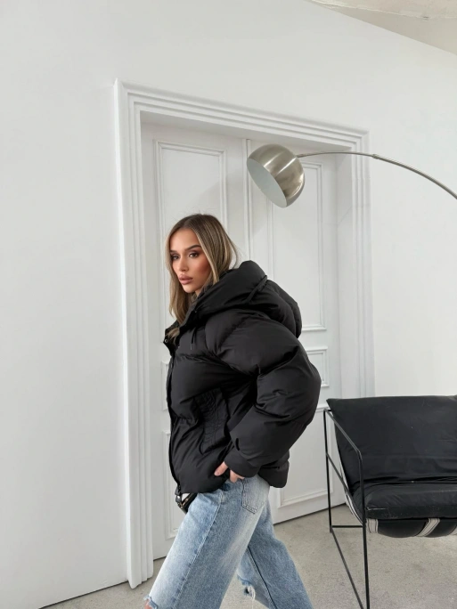 KOL ÇIRTLI KAPİŞONLU ŞİŞME MONT SİYAH