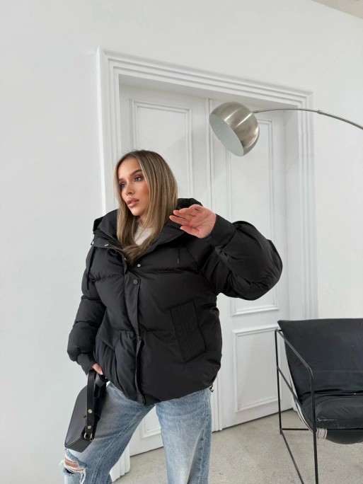 KOL ÇIRTLI KAPİŞONLU ŞİŞME MONT SİYAH