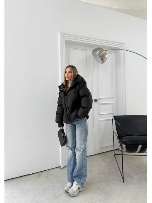 KOL ÇIRTLI KAPİŞONLU ŞİŞME MONT SİYAH