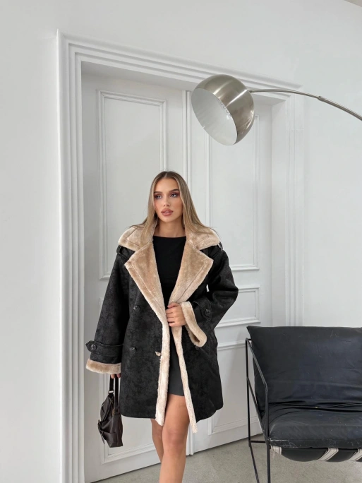 KRUVAZE YAKA İÇ KÜRK UZUN LAMİNE MONT YAKA KAHVE