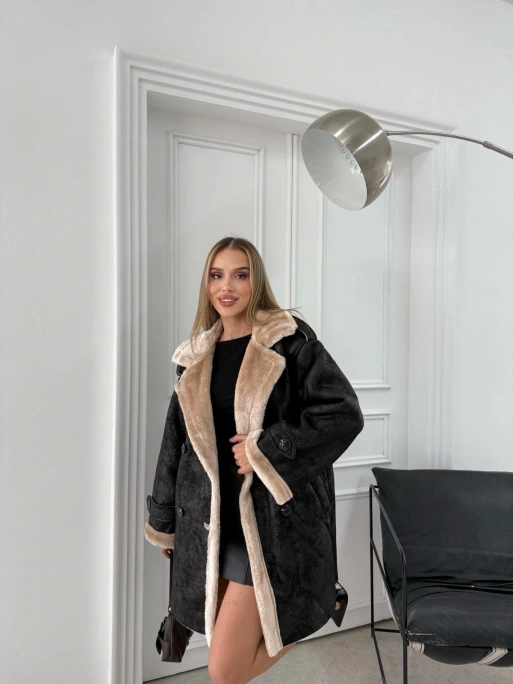 KRUVAZE YAKA İÇ KÜRK UZUN LAMİNE MONT YAKA KAHVE