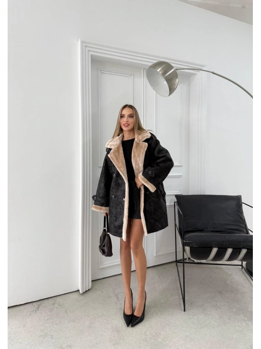 KRUVAZE YAKA İÇ KÜRK UZUN LAMİNE MONT YAKA KAHVE