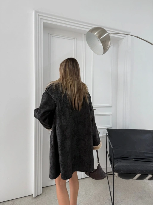 KRUVAZE YAKA İÇ KÜRK UZUN LAMİNE MONT YAKA KAHVE