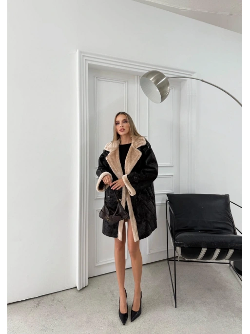 KRUVAZE YAKA İÇ KÜRK UZUN LAMİNE MONT YAKA KAHVE