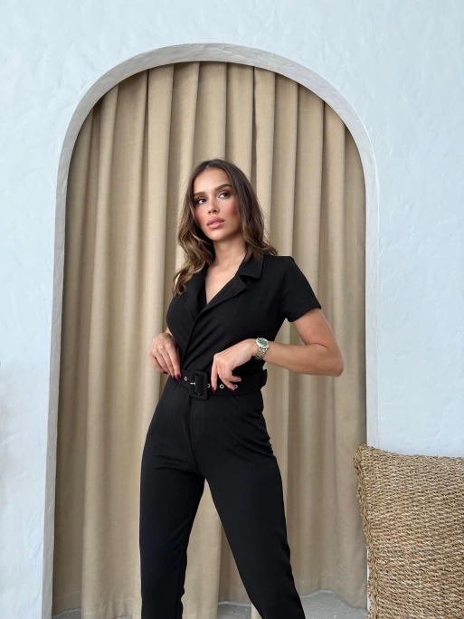 KRUVAZE YAKA KEMERLİ TULUM SİYAH