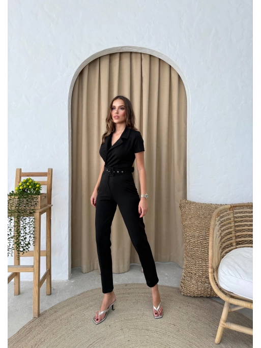KRUVAZE YAKA KEMERLİ TULUM SİYAH