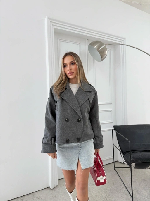 KRUVAZE YAKA KOL KEMER DETAY İÇ ASTARLI KAŞE KABAN ANTRASİT 2030