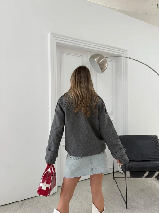 KRUVAZE YAKA KOL KEMER DETAY İÇ ASTARLI KAŞE KABAN ANTRASİT 2030