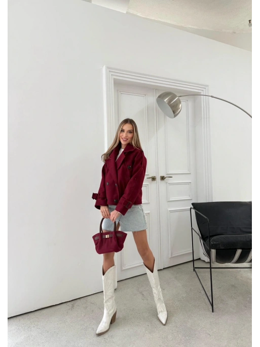 KRUVAZE YAKA KOL KEMER DETAY İÇ ASTARLI KAŞE KABAN BORDO 2030