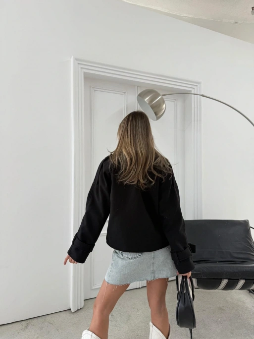 KRUVAZE YAKA KOL KEMER DETAY İÇ ASTARLI KAŞE KABAN SİYAH 2030