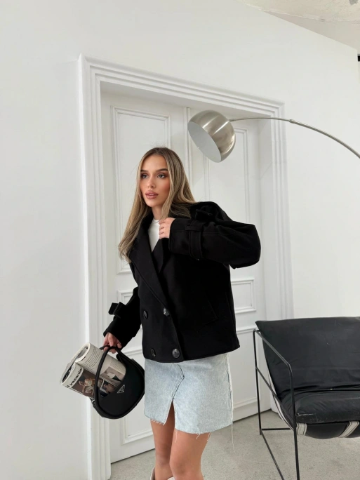 KRUVAZE YAKA KOL KEMER DETAY İÇ ASTARLI KAŞE KABAN SİYAH 2030