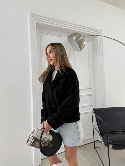 KRUVAZE YAKA KOL KEMER DETAY İÇ ASTARLI KAŞE KABAN SİYAH 2030