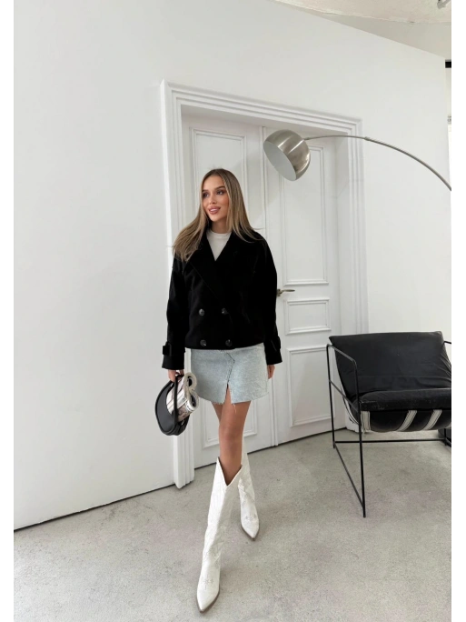 KRUVAZE YAKA KOL KEMER DETAY İÇ ASTARLI KAŞE KABAN SİYAH 2030