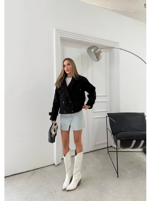 KRUVAZE YAKA KOL KEMER DETAY İÇ ASTARLI KAŞE KABAN SİYAH 2030