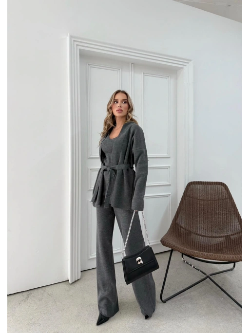 KUŞAKLI HIRKA ATLET VE PANTOLONLU ÜÇLÜ TRİKO TAKIM ANTRASİT