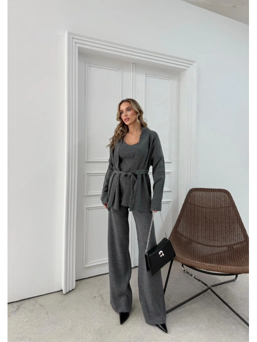 KUŞAKLI HIRKA ATLET VE PANTOLONLU ÜÇLÜ TRİKO TAKIM ANTRASİT