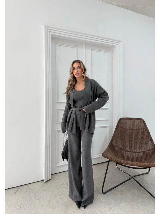 KUŞAKLI HIRKA ATLET VE PANTOLONLU ÜÇLÜ TRİKO TAKIM ANTRASİT