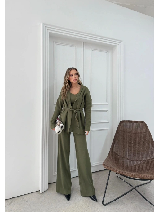 KUŞAKLI HIRKA ATLET VE PANTOLONLU ÜÇLÜ TRİKO TAKIM HAKİ