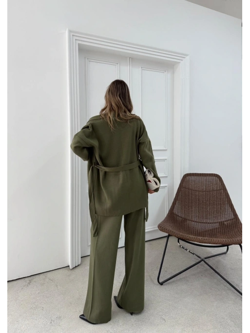 KUŞAKLI HIRKA ATLET VE PANTOLONLU ÜÇLÜ TRİKO TAKIM HAKİ