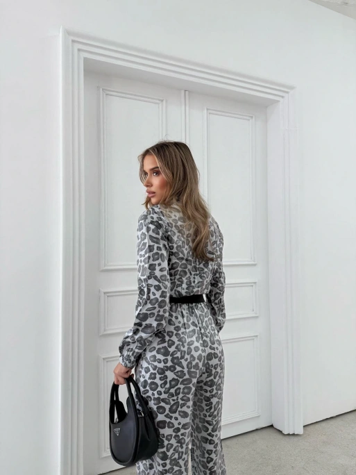 LEOPAR DESEN HIRKA VE PANTOLONLU İKİLİ TAKIM GRİ